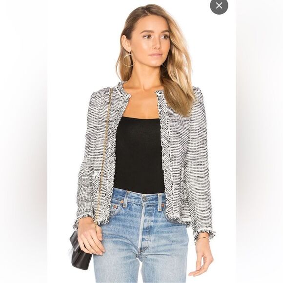 Rebecca Taylor Boucle Tweed Black & White Cotton Jacket - Picture 1 of 9